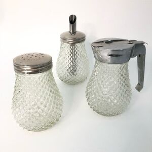 Diamond point Vintage cut glass sugar creamer cinnamon  syrup holder grace mcm